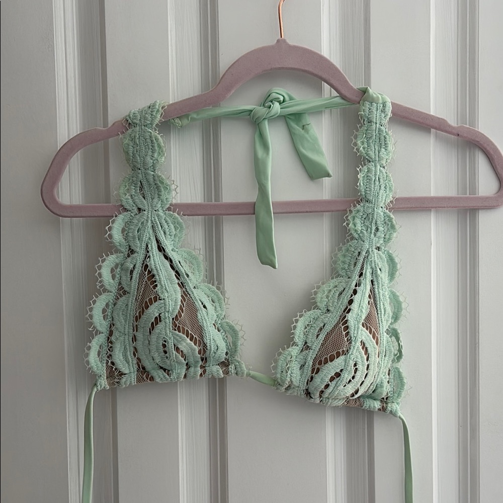 Lace Halter Bralette in Mint Green